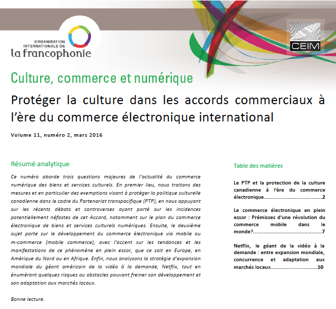 Protéger la culture dans les accords commerciaux à l'ère du commerce électronique international