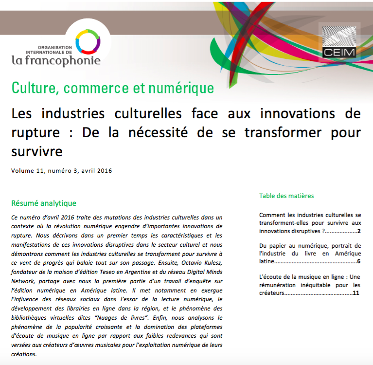 Les industries culturelles face aux innovations de rupture : De la nécessité de se transformer pour survivre