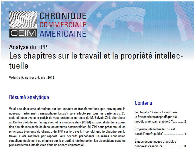 Analyse du TPP : Les chapitres sur le travail et la propriété intellectuelle
