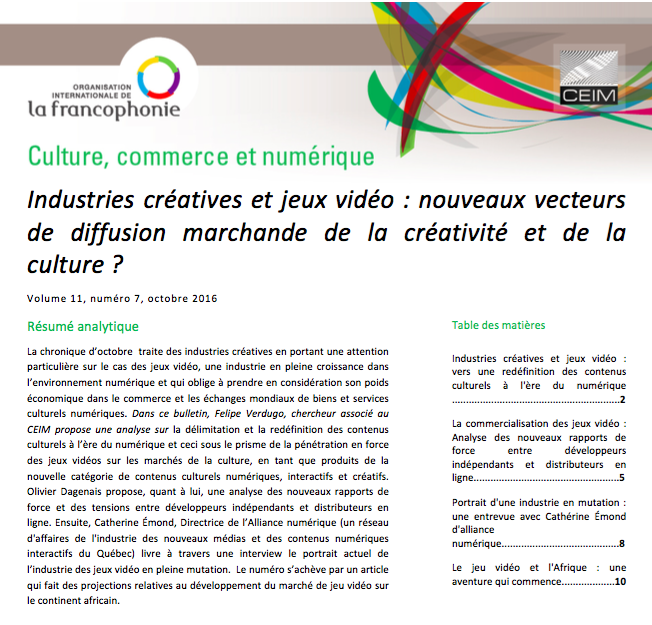 Industries créatives et jeux vidéo : nouveaux vecteurs de diffusion marchande de la créativité et de la culture ?