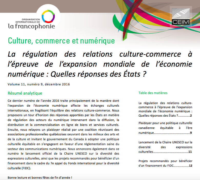 La régulation des relations culture-commerce à l'épreuve de l'expansion mondiale de l'économie numérique : Quelles réponses des États ?