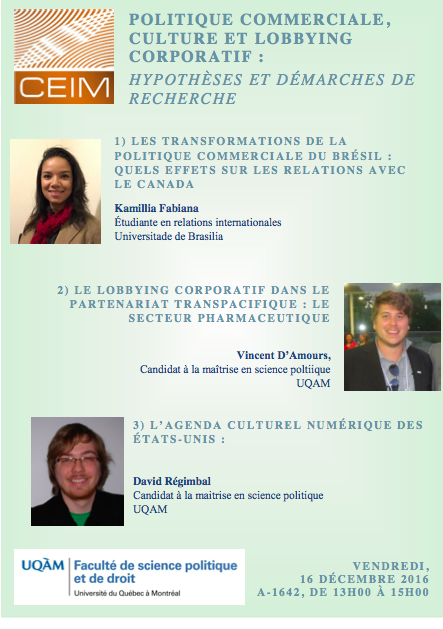 Politique commerciale, culture et lobbying corporatif : hypothèses et démarches de recherche