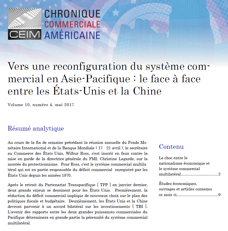 Vers une reconfiguration du système commercial en Asie-Pacifique : le face à face entre les États-Unis et la Chine