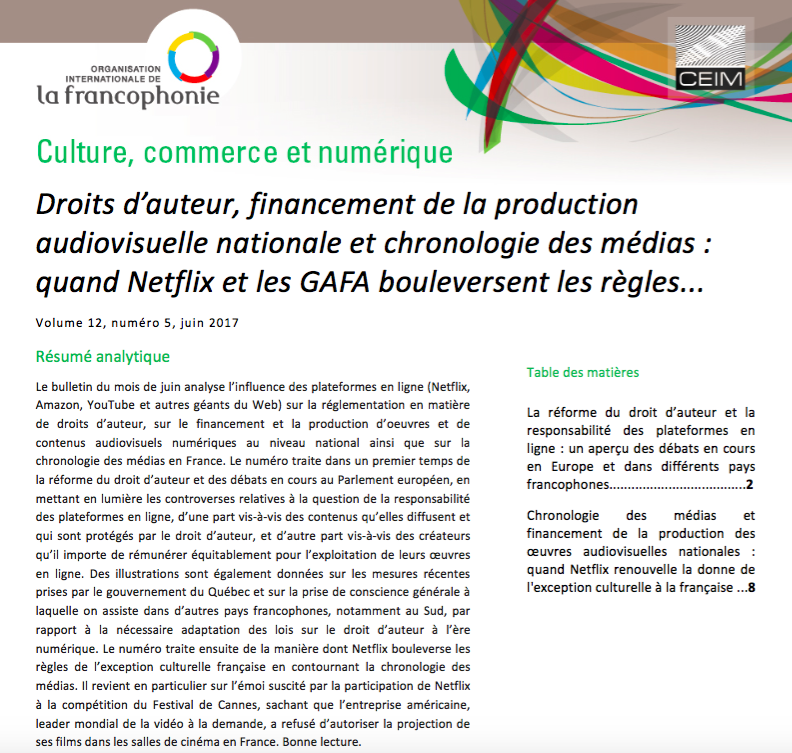 Droits d'auteur, financement de la production audiovisuelle nationale et chronologie des médias : quand Netflix et les GAFA bouleversent les règles...