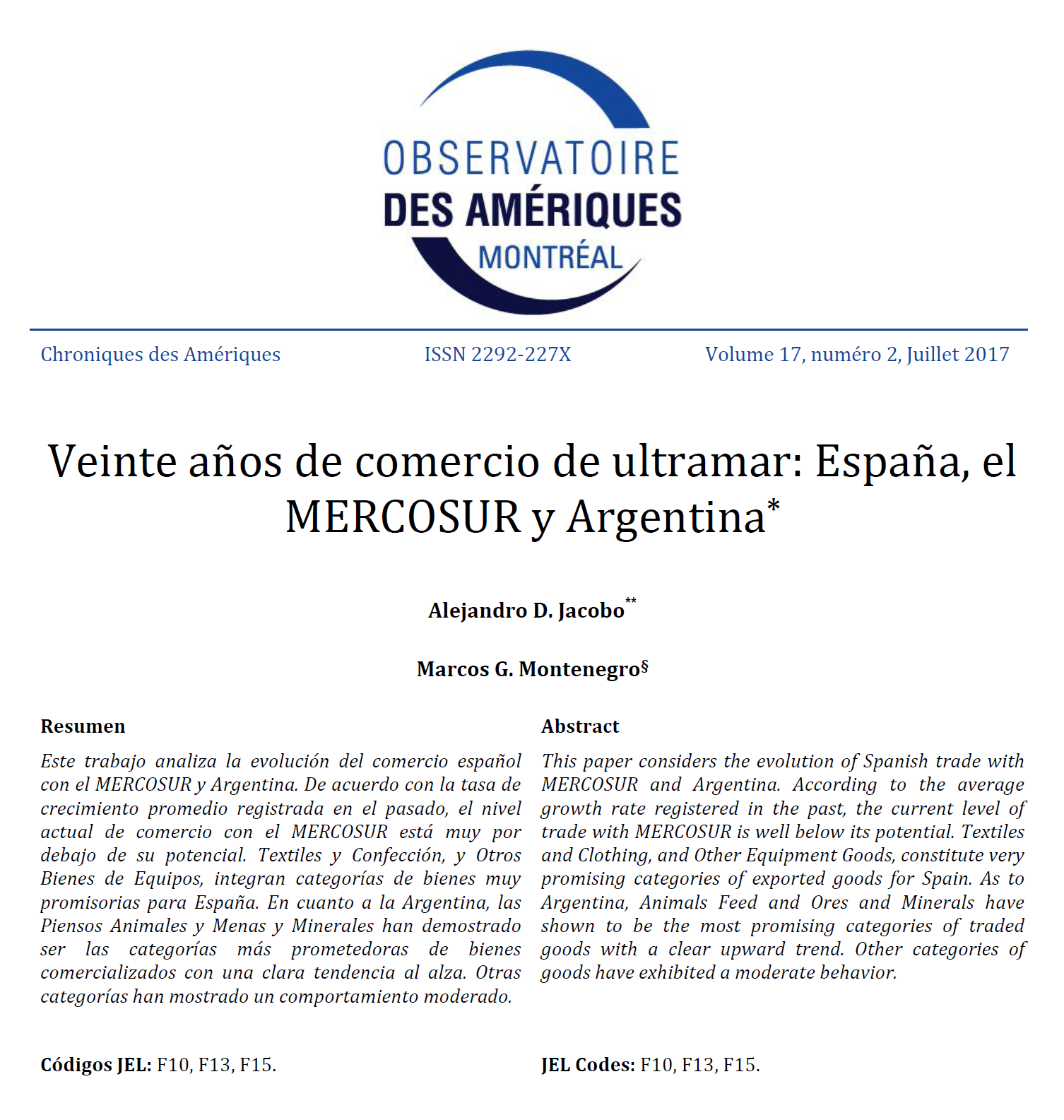 Veinte años de comercio de ultramar : España, el MERCOSUR y Argentina