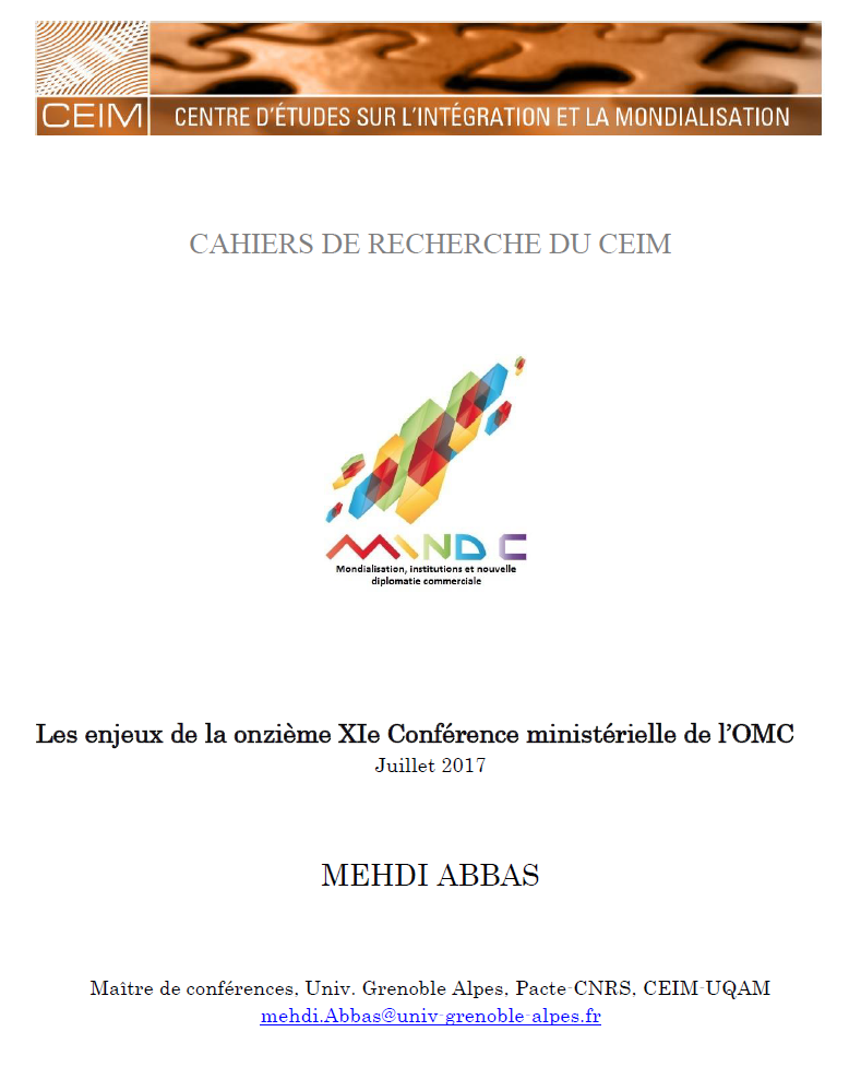 Les enjeux de la onzième XIe Conférence ministérielle de l'OMC