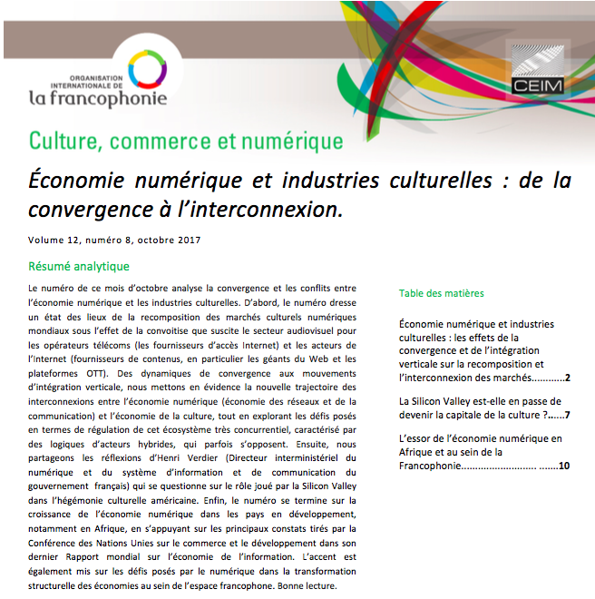 Économie numérique et industries culturelles : de la convergence à l'interconnexion.