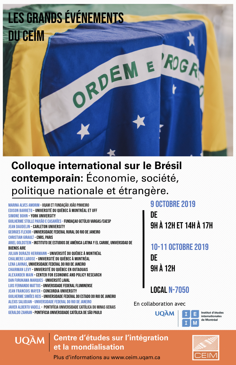 Colloque international sur le Brésil contemporain : économie, société, politique nationale et étrangère