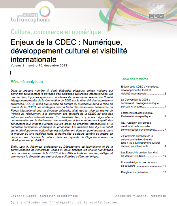 Enjeux de la CDEC : Numérique, développement culturel et visibilité internationale