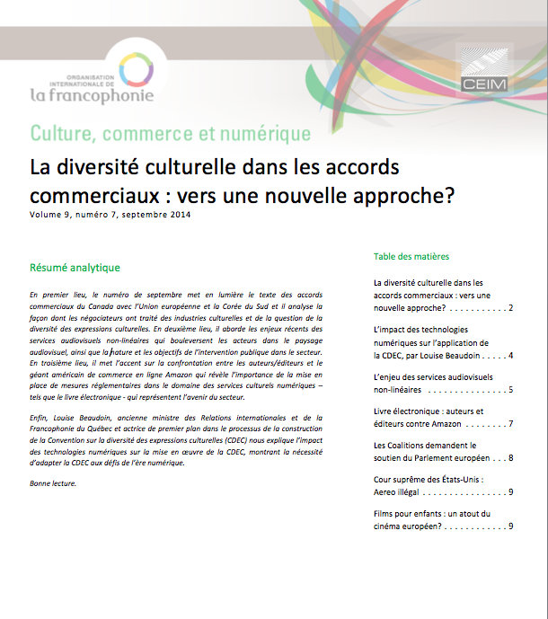 La diversité culturelle dans les accords commerciaux : vers une nouvelle approche ?