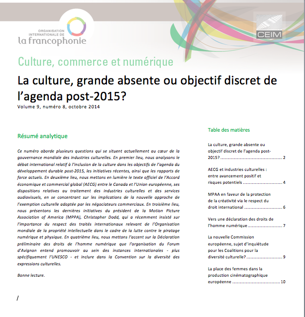 La culture, grande absente ou objectif discret de l'agenda post-2015 ?