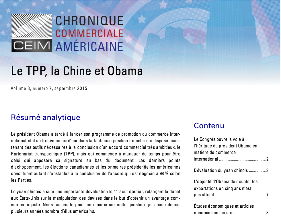 Le TPP, la Chine et Obama