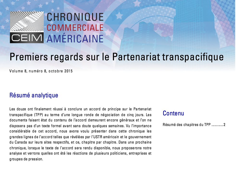 Premiers regards sur le Partenariat transpacifique