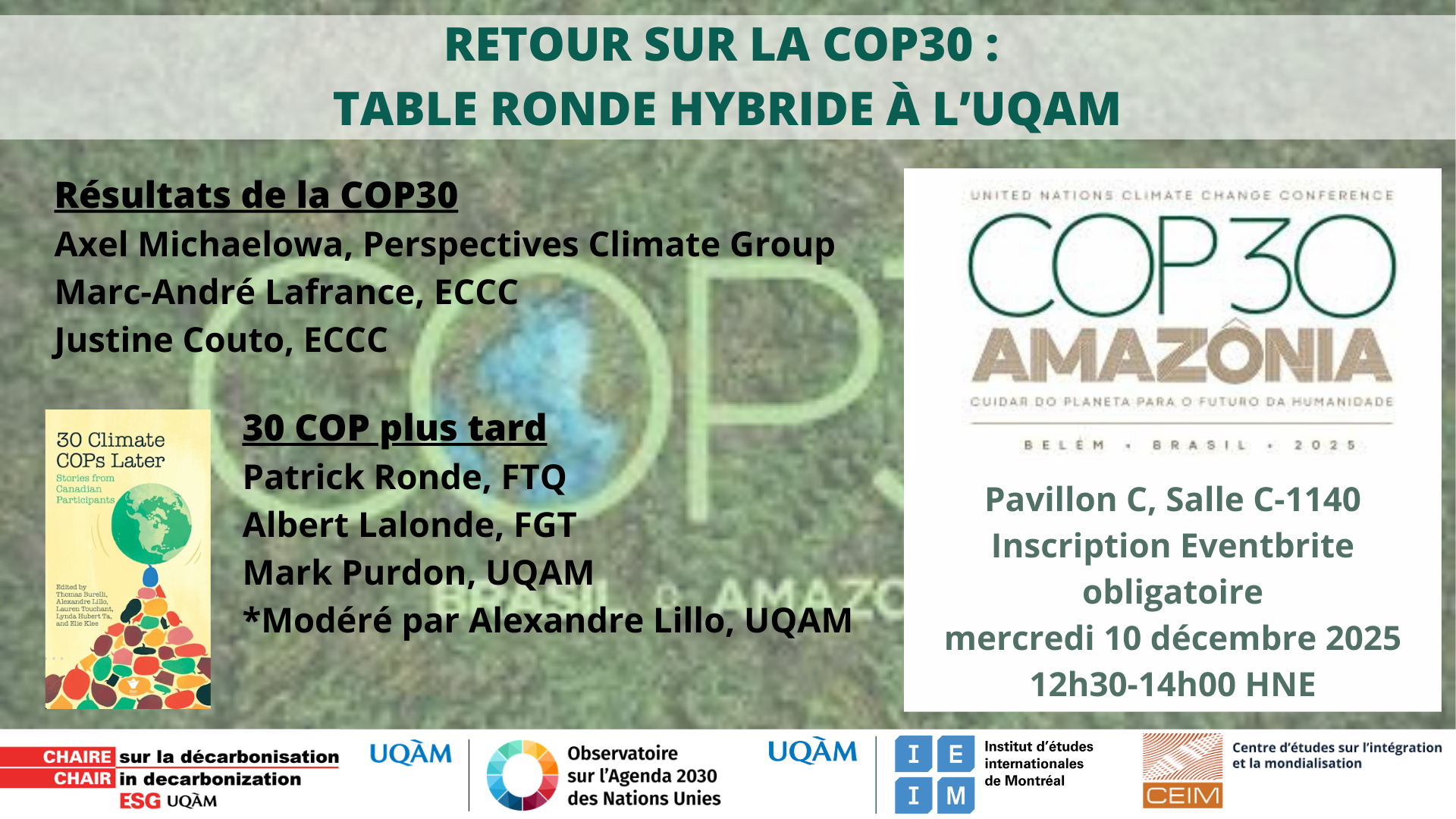 Retour sur la CoP30 : Table ronde hybride à l'UQAM
