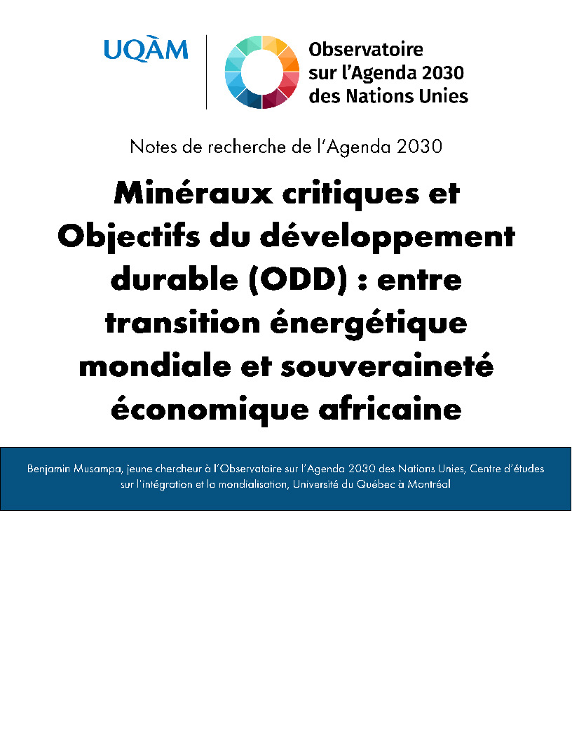Minéraux critiques et Objectifs du développement durable (ODD) : entre transition énergétique mondiale et souveraineté économique africaine