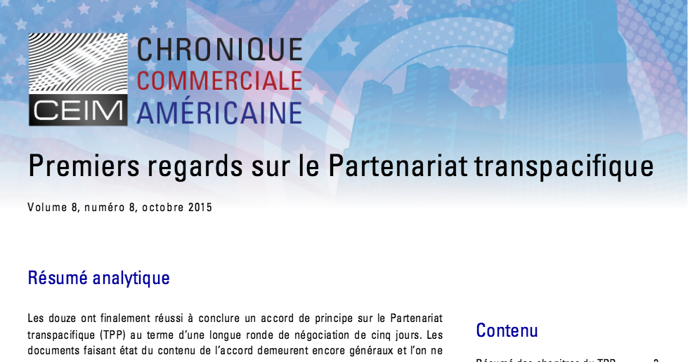 Premiers regards sur le Partenariat transpacifique