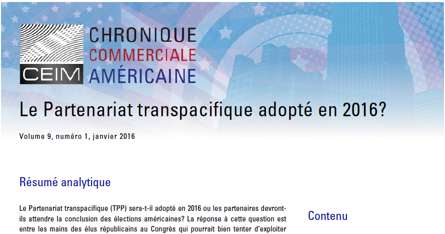 Le Partenariat transpacifique adopté en 2016 ?