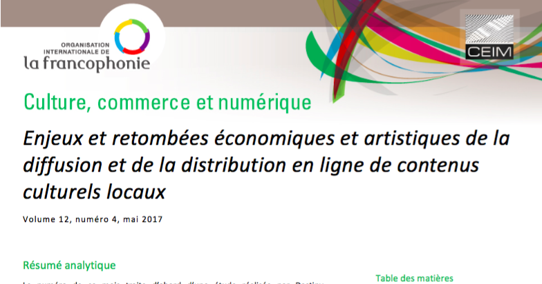Enjeux et retombées économiques et artistiques de la diffusion et de la distribution en ligne de contenus culturels locaux