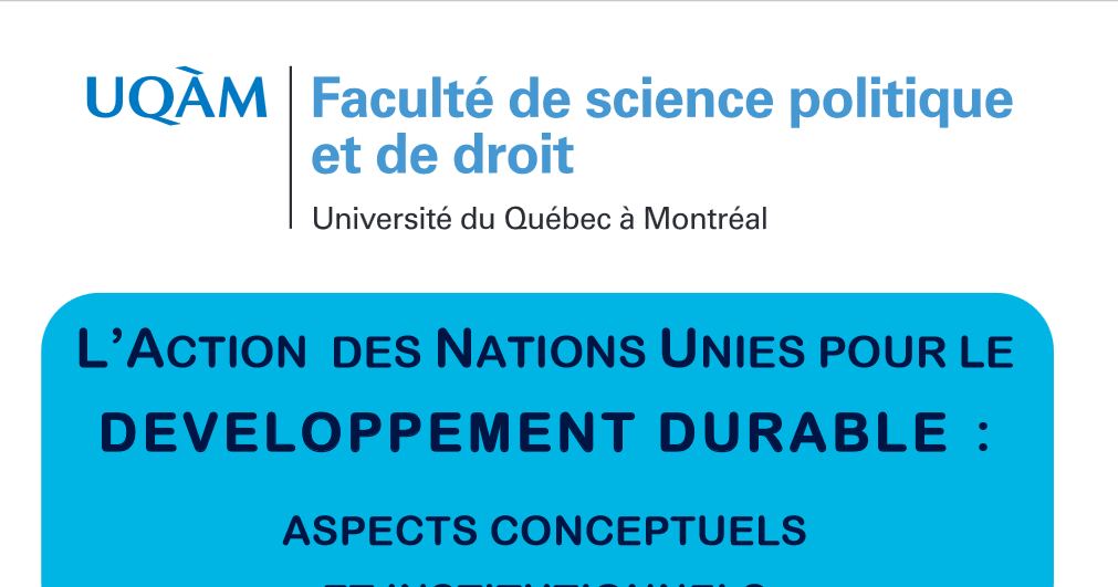 L'action des Nations Unies pour le développement durable : aspects conceptuels et institutionnels