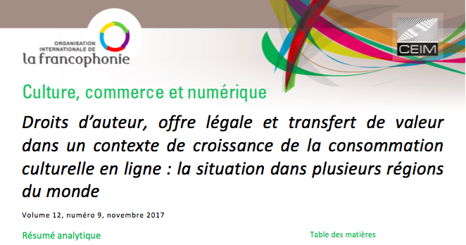 Droits d'auteur, offre légale et transfert de valeur dans un contexte de croissance de la consommation culturelle en ligne : la situation dans plusieurs régions du monde