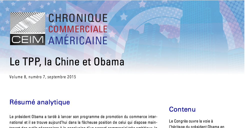 Le TPP, la Chine et Obama