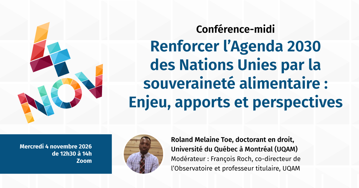 Renforcer l'Agenda 2030 des Nations Unies par la souveraineté alimentaire : Enjeu, apports et perspectives