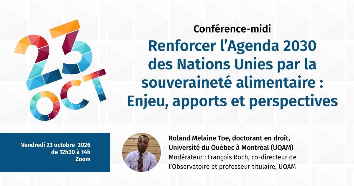 Renforcer l'Agenda 2030 des Nations Unies par la souveraineté alimentaire : Enjeu, apports et perspectives