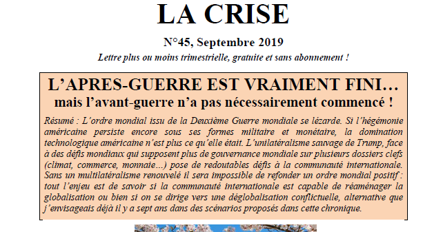 L'APRÈS-GUERRE EST VRAIMENT FINI… mais l'avant-guerre n'a pas nécessairement commencé !