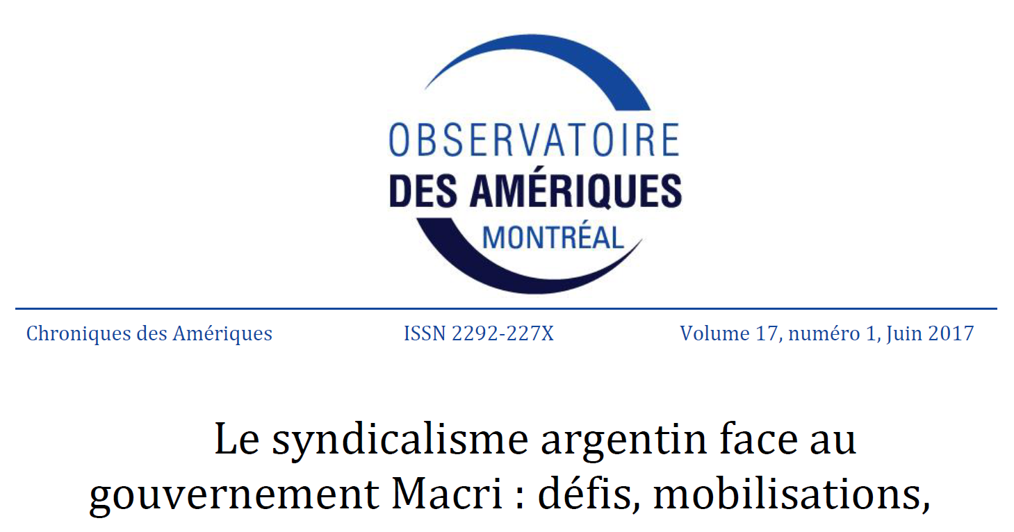 Le syndicalisme argentin face au gouvernement Macri : défis, mobilisations, recompositions