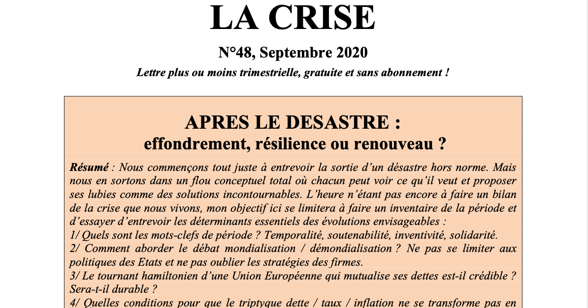 Après le désastre : effondrement, résilience ou renouveau ?