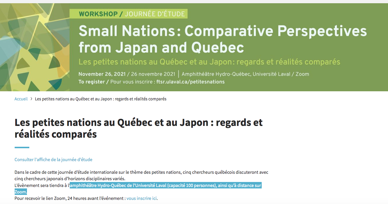Les petites nations au Québec et au Japon : regards et réalités comparés