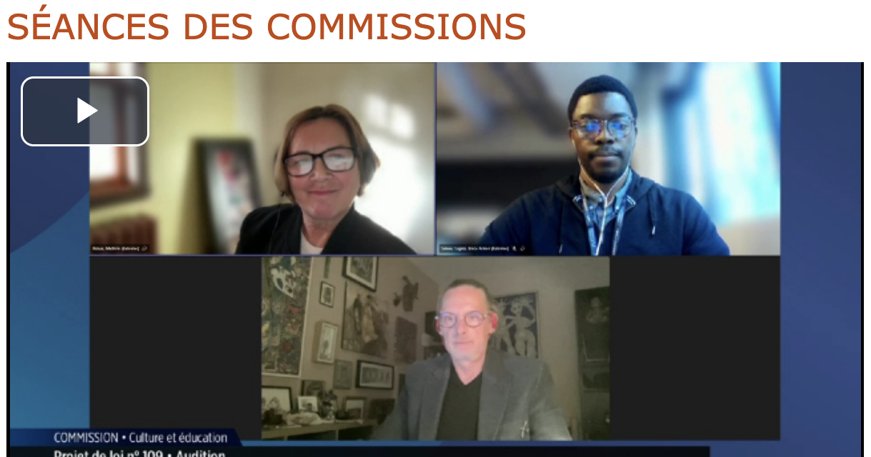 Audition sur le projet de loi n° 109, Loi affirmant la souveraineté culturelle du Québec et édictant la Loi sur la découvrabilité des contenus culturels francophones dans l'environnement numérique