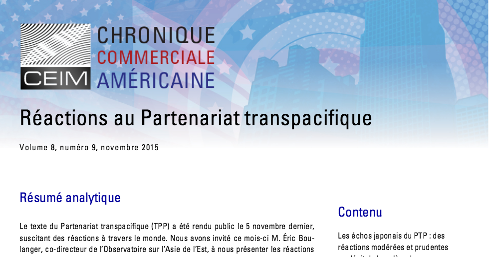 Réactions au Partenariat trans-pacifique