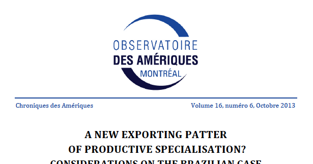 A new exporting pattern of productive specialisation ? Considerations on the brazilian case
