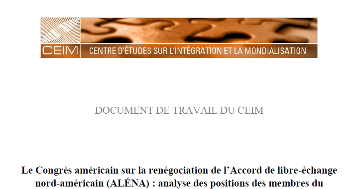Le Congrès américain sur la renégociation de l'Accord de libre-échange nord-américain (ALÉNA) 
